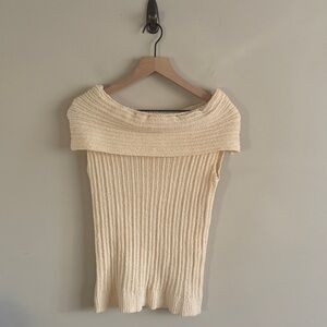 Cream Off-Shoulder Ribbed knit top